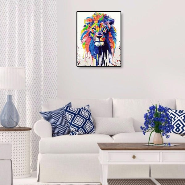 Hand Painted Colorful Lion Artwork Canvas Digital Oil Art Picture Craft Home Wall Decor