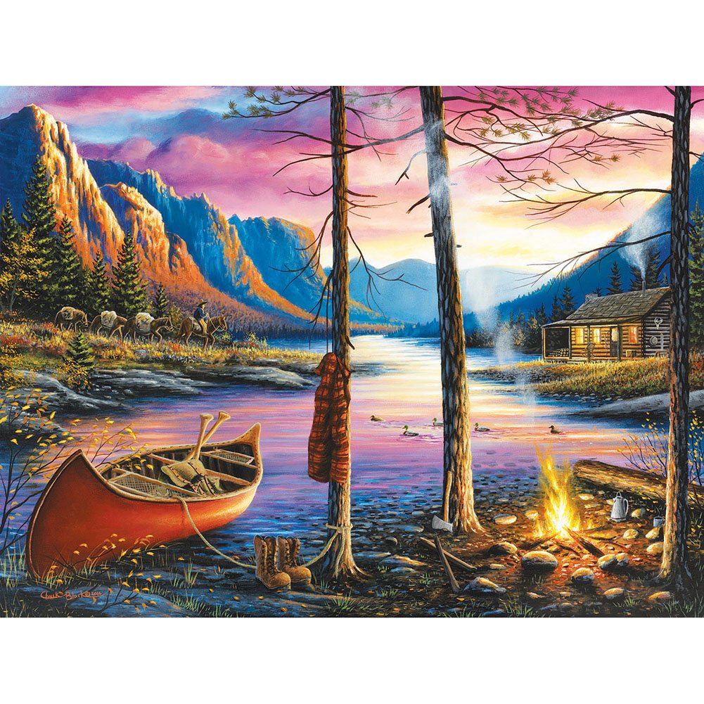 5D Diy Diamond Painting Kit Full Round Beads House Campfire By Lake