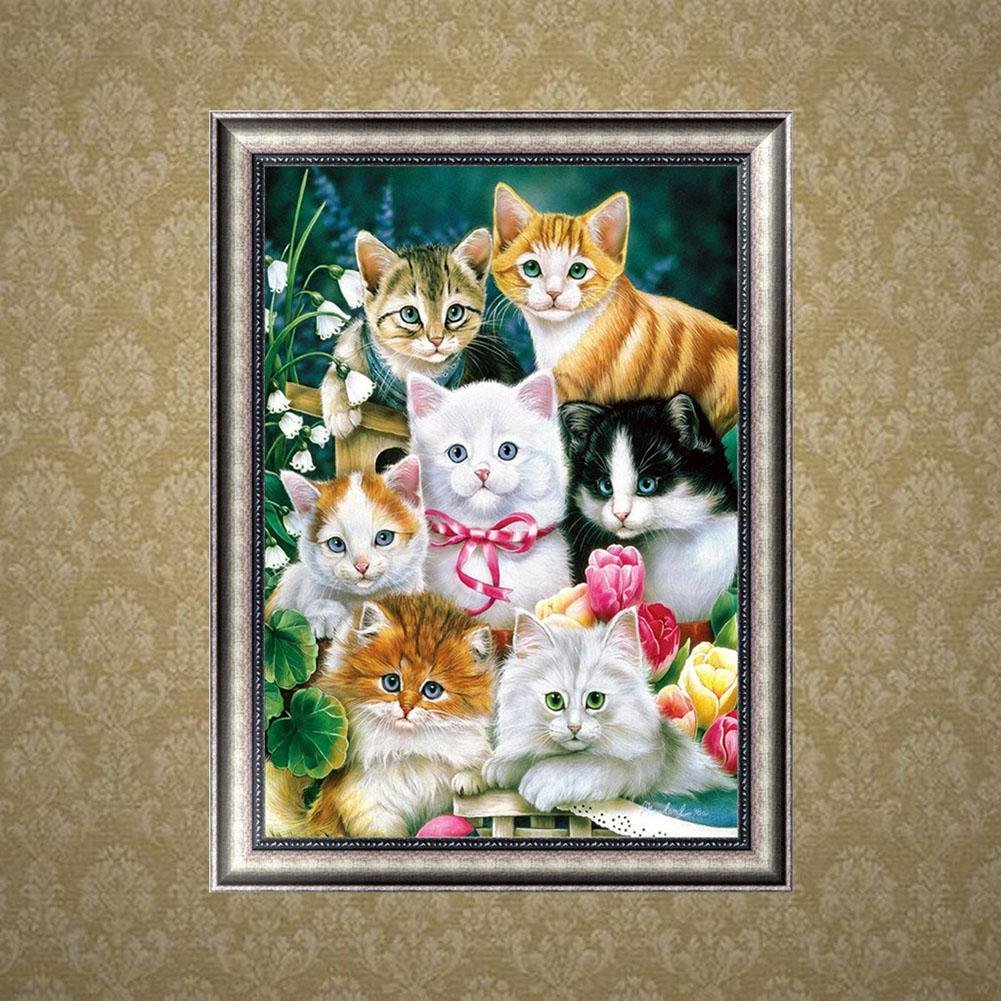 Kit de pintura de diamante DIY 5D - rodada parcial - família de gatos