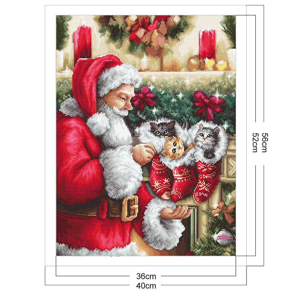 Ponto Cruz Estampado 11ct - Papai Noel em Casa (40*56cm) B