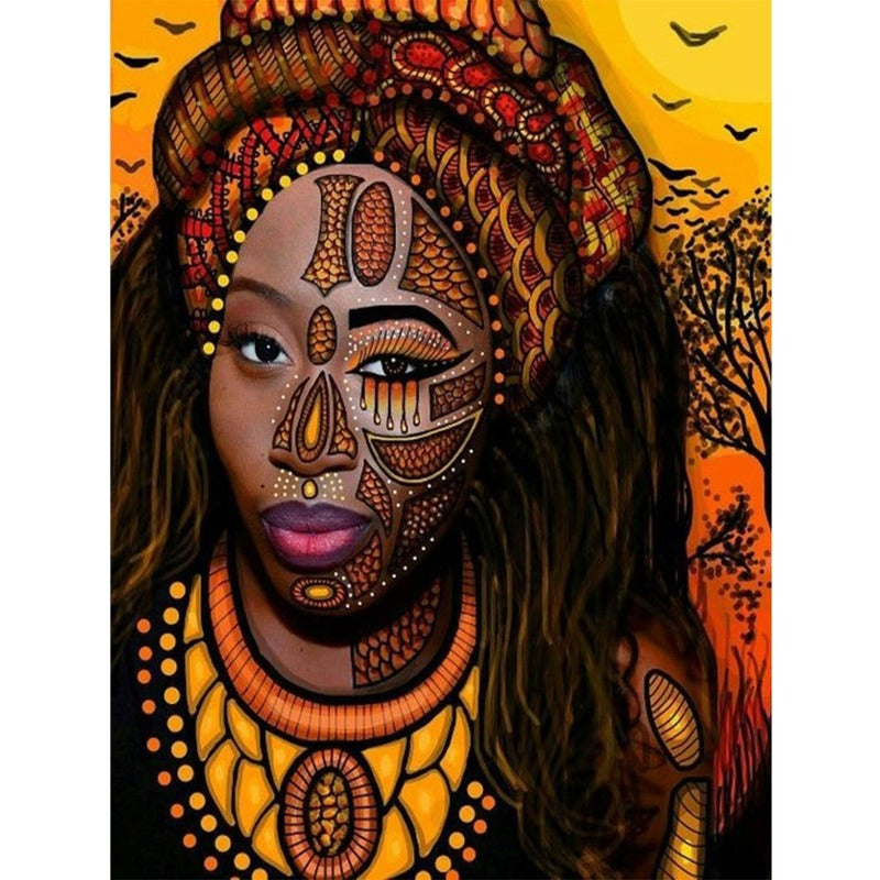 Full Round Diamond Painting Kits African Woman Tattoo Face
