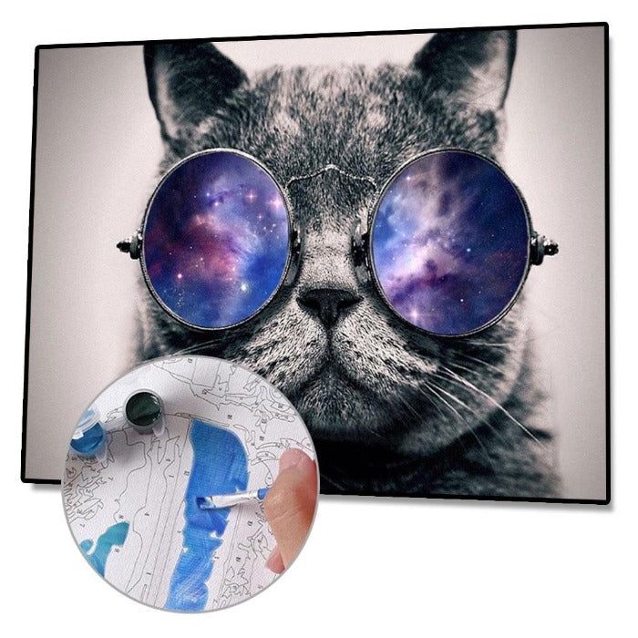 Glasses Cat Hand Painted Acrylic Canvas Oil Art Picture Craft Home Wall