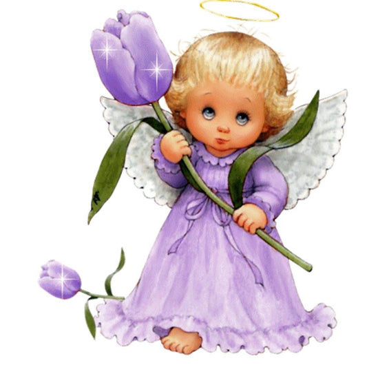 5D DIY Diamond Painting Kit - Full Round - Little Angel in Purple Dress