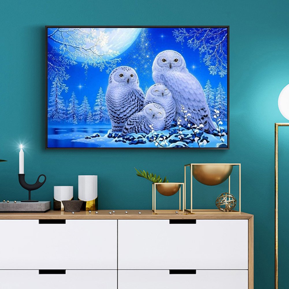5D DIY Diamond Painting Kit - Full Round - Snow Owls