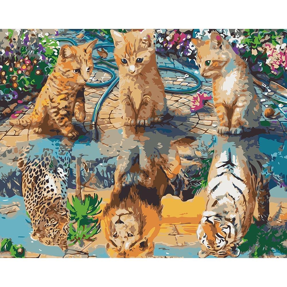 Paint By Number Oil Painting Three Cats By the River(40*50cm)