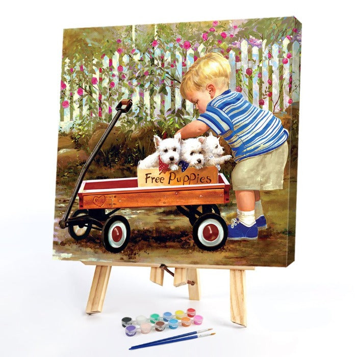 Paint By Number Oil Painting Boy Car Dogs (40*40cm)