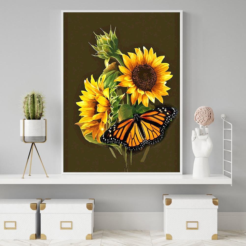 Diamond Painting - Full Round - Sunflower Butterfly A