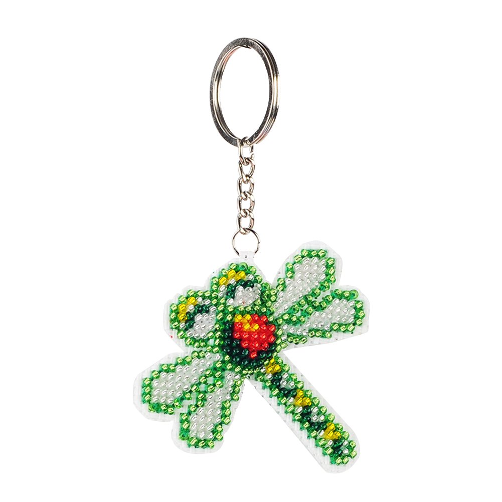 Stamped Beads Cross Stitch Keychain Dragonfly 