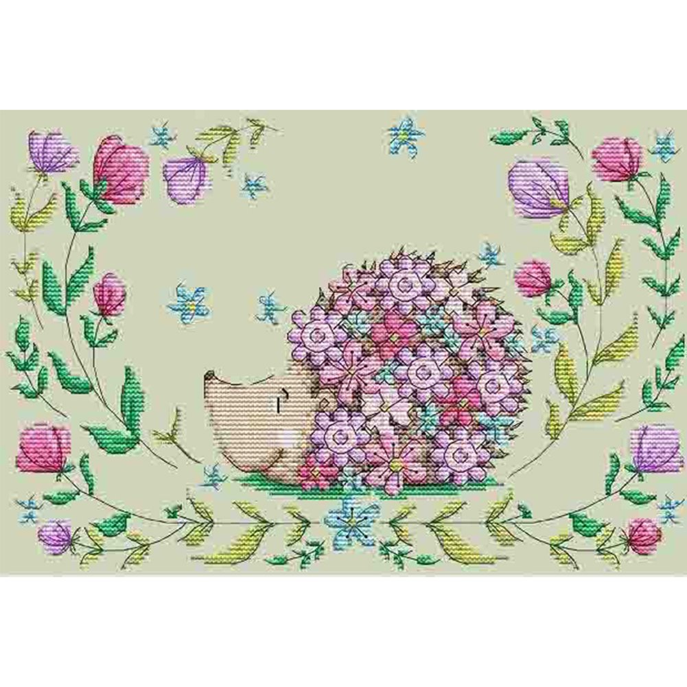 11ct Stamped Cross Stitch Hedgehog and Flower (45*30cm)