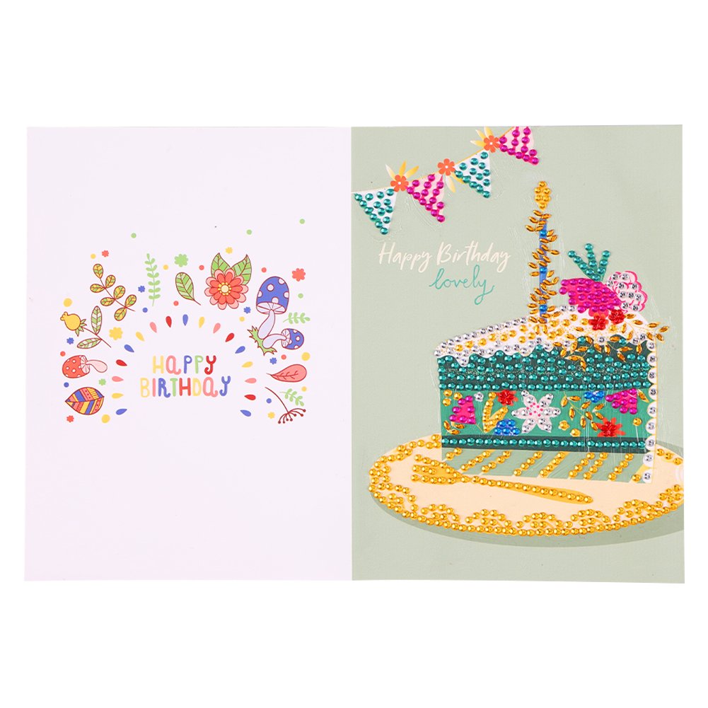 Cake DIY 5D Diamond Painting Happy Birthday Postcard