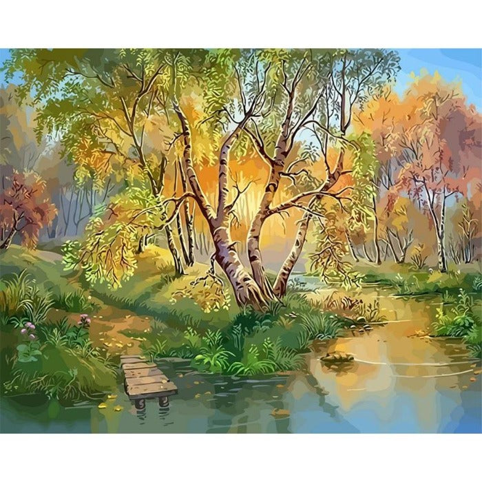 Riverside Tree Hand Painted Canvas Oil Art Picture Craft Home Wall Decor Artwork
