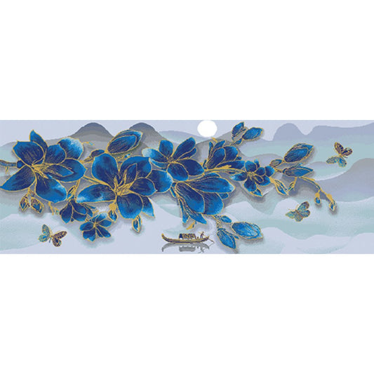 Blue Flowers Diy Needle Art 11CT Stamped Cross Stitch Kit (80*30CM)