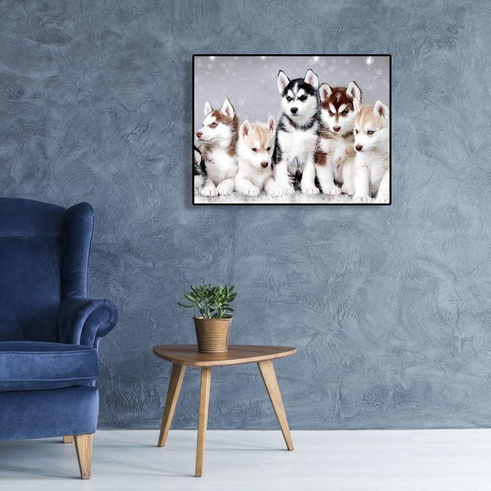 Pintura de diamante - rodada completa - família de cães