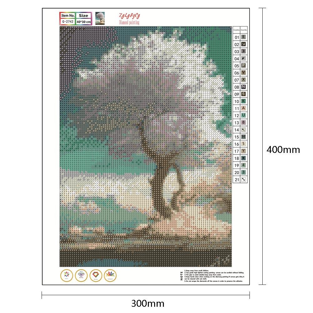 Kit de pintura de diamante DIY 5D - Redondo completo - Árvore branca