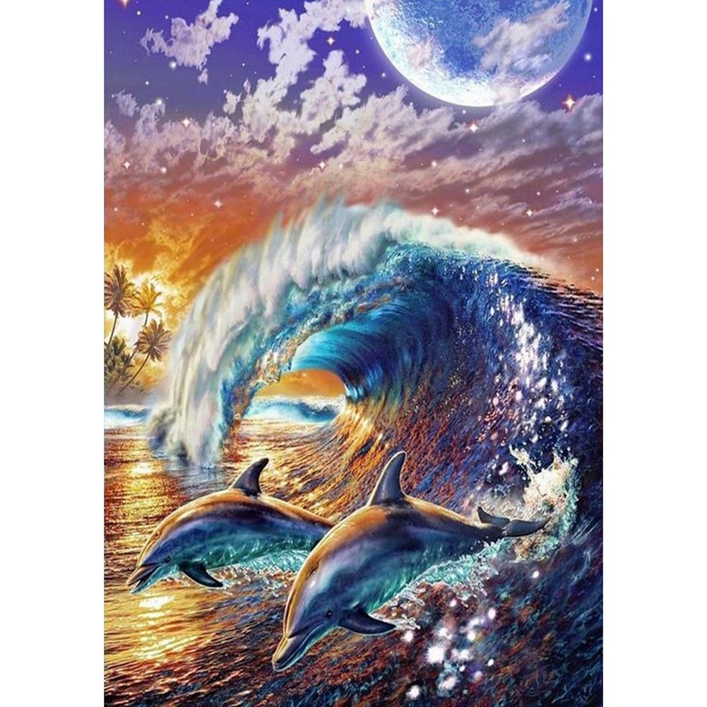 5D Diamond Painting Dolphin surfing
