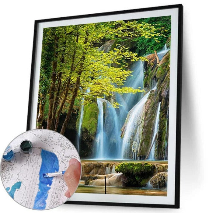 Painting By Numbers Kit DIY Forest Waterfall Oil Art Picture 