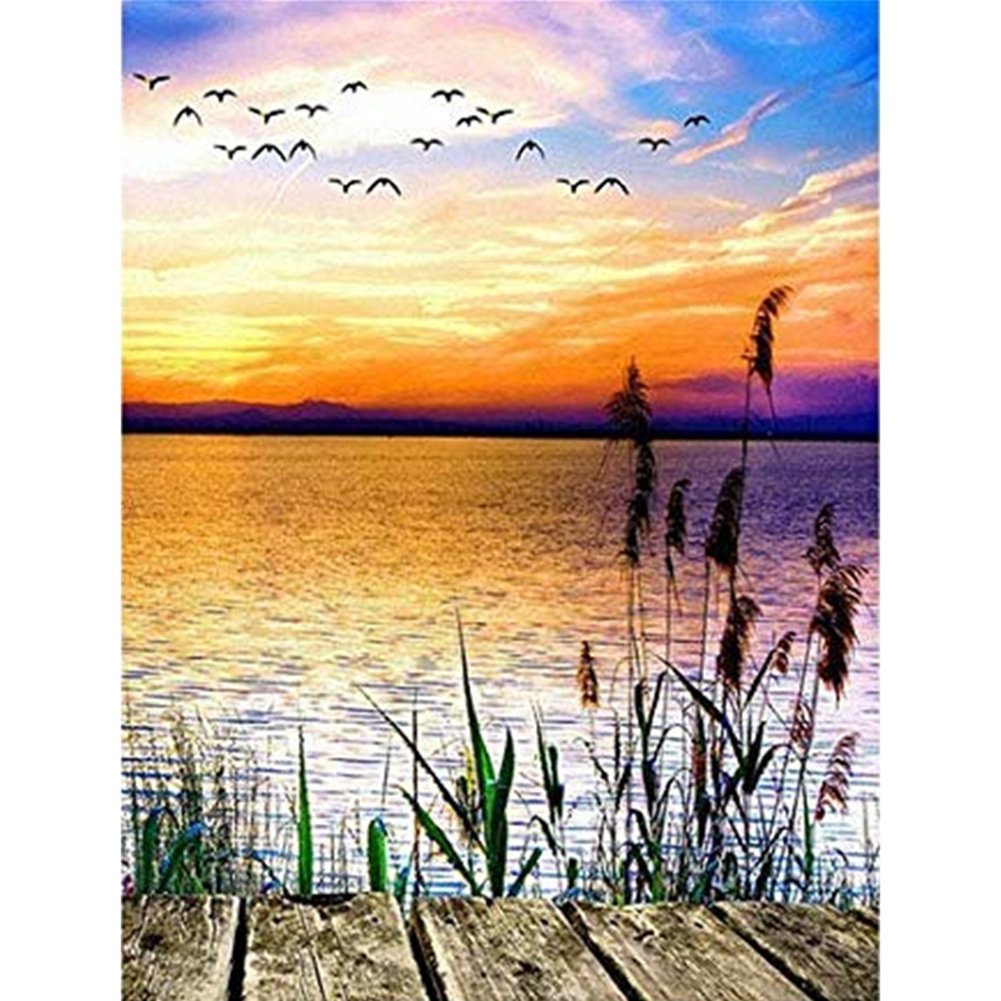 11ct Stamped Cross Stitch Lakeside Sunset Quilting Fabric (36*46cm)