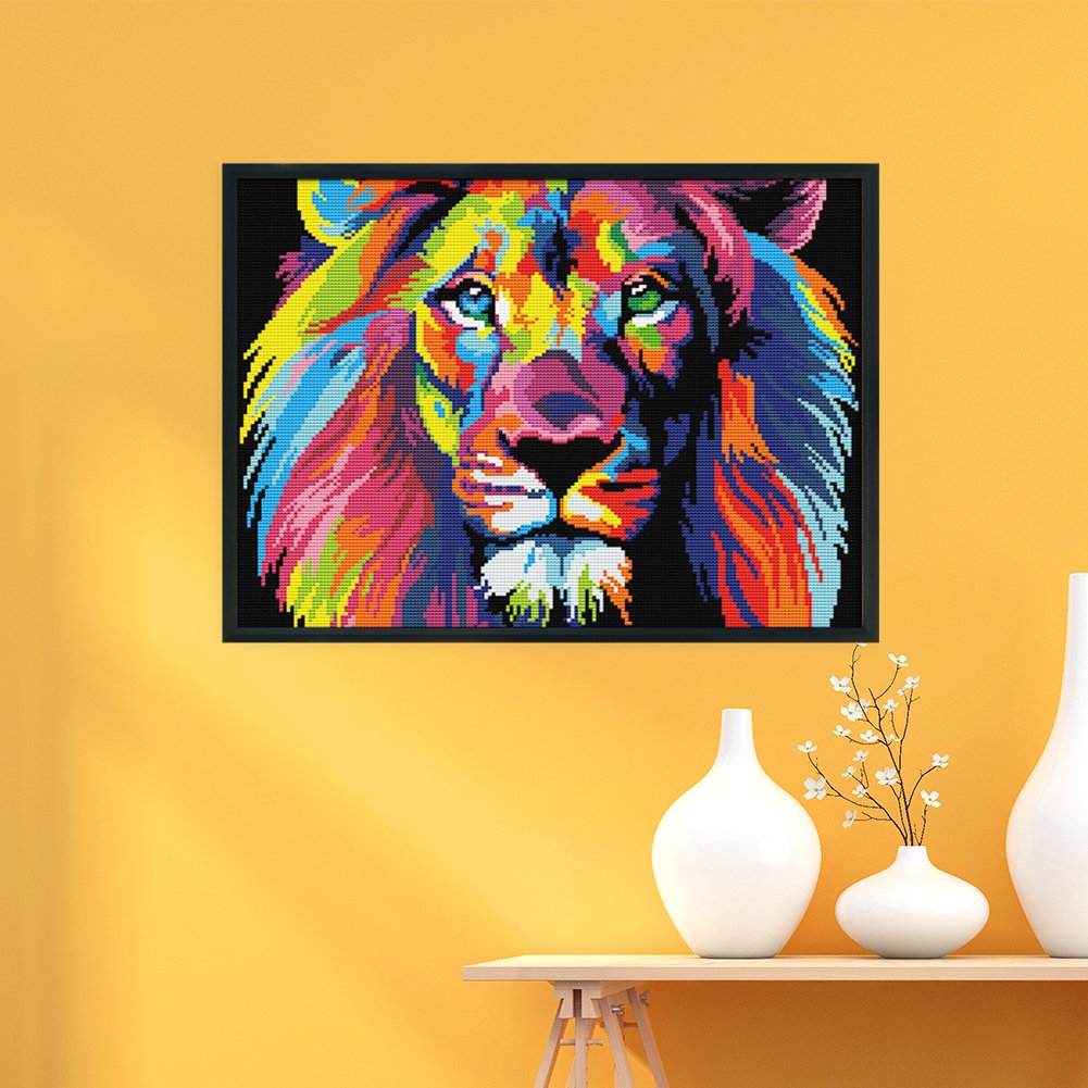 14ct Stamped Cross Stitch - Colorful Lion (40*30cm)