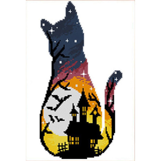 11ct Stamped Cross Stitch Halloween Cat (30*40cm)