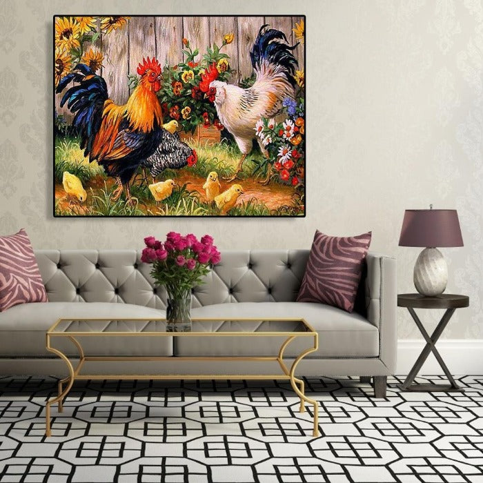Chicken Pattern Oil Painting By Numbers On Wall