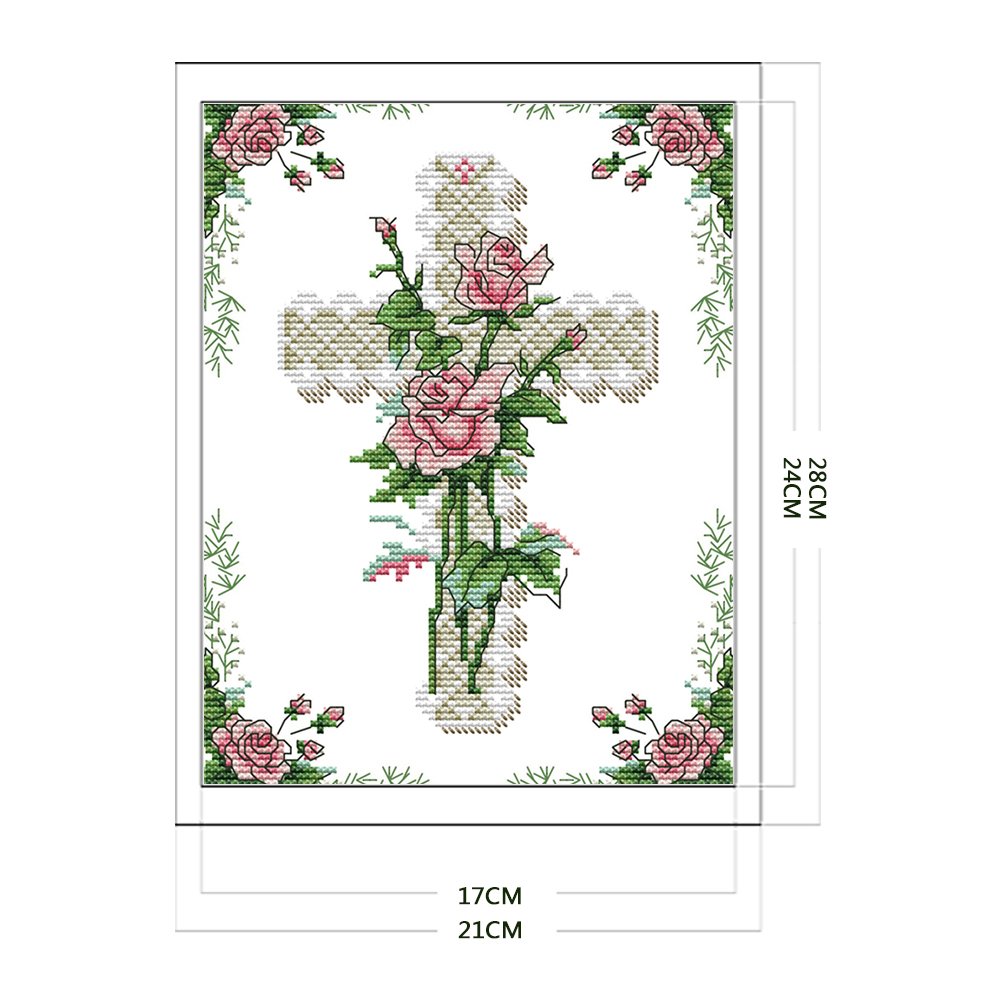 14ct Stamped Cross Stitch - Rose Cross(21*28cm)
