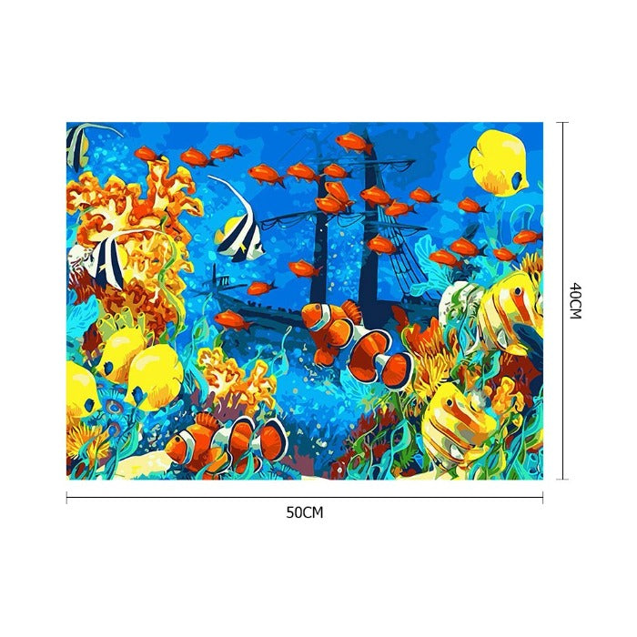 DIY Sea World Hand Painted Artwork Canvas Digital Oil Art Picture Craft Home Wall Decor