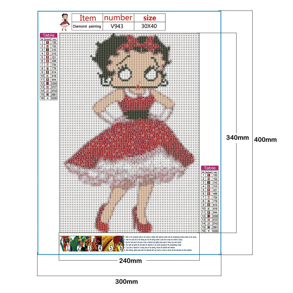 Kit de pintura diamante DIY 5D - Rodada completa - Betty Boop E
