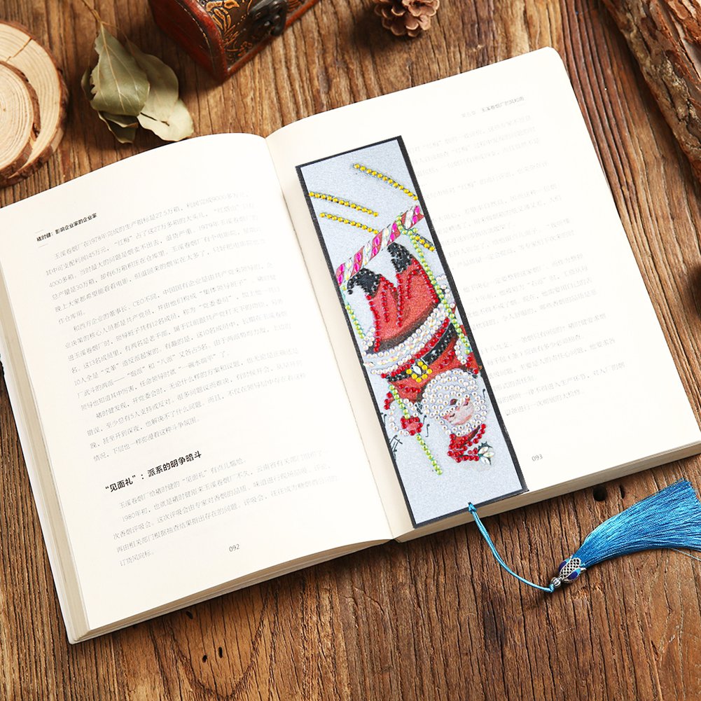 Santa Ski Diamond Painting Bookmark DIY Leather Tassel Book Marks