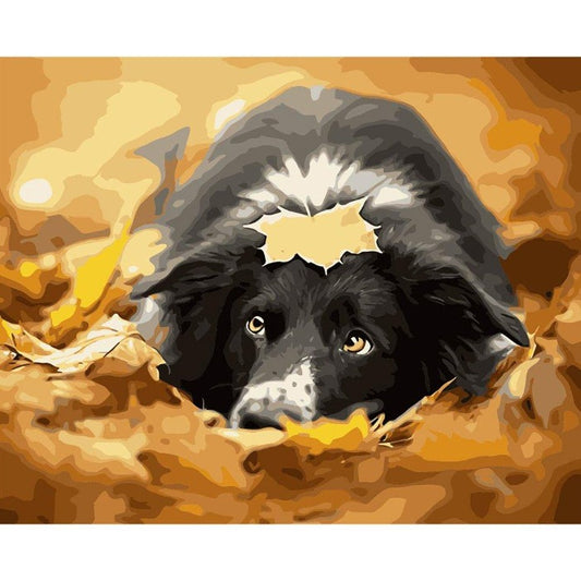 Painting By Numbers kit Oil Painting Leaf Black Dog Art Wall Picture