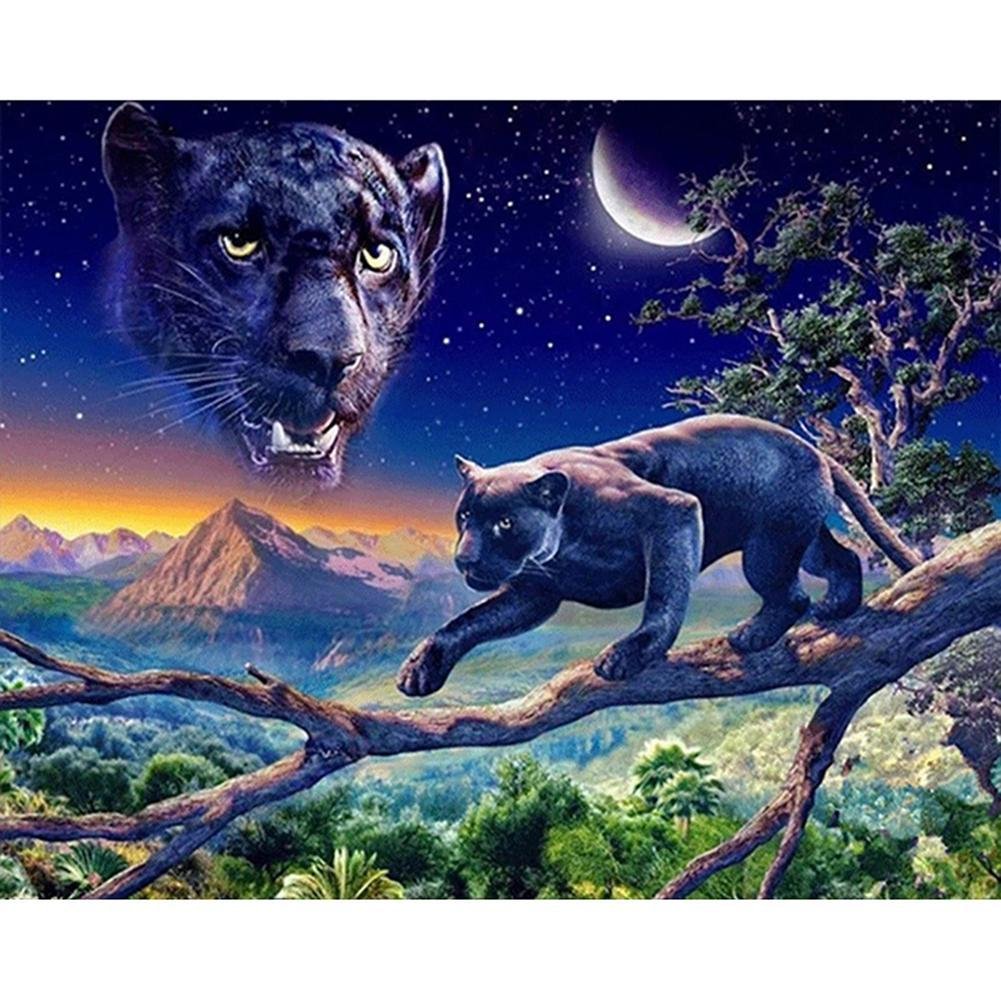 5D Diy Diamond Painting Kit Full Round Beads Night Wolf