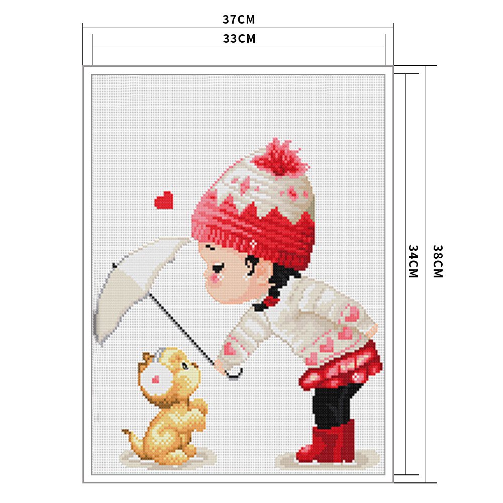 11ct Stamped Cross Stitch - Girl And Cat(38*37cm)