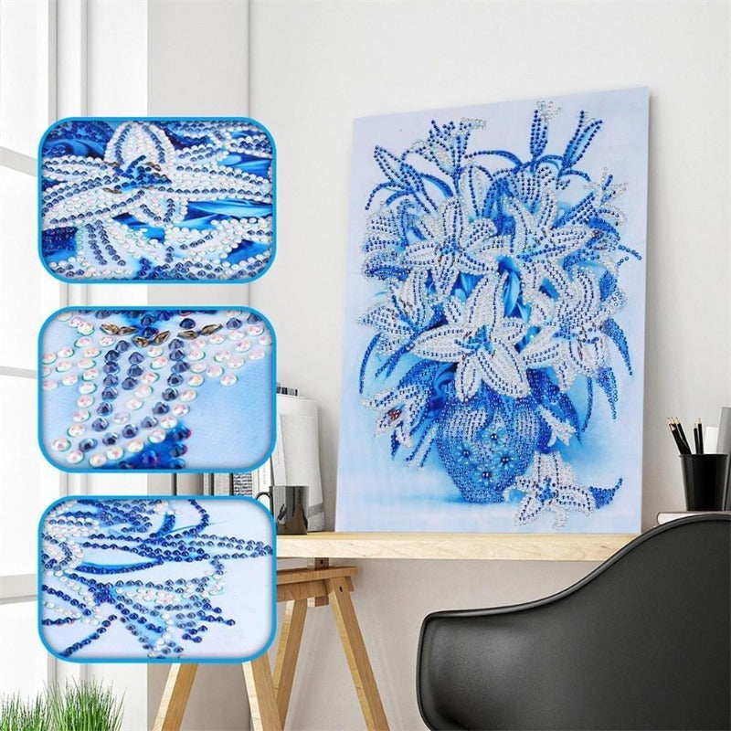 Diamond Painting - Crystal Rhinestone - Blue Flowers