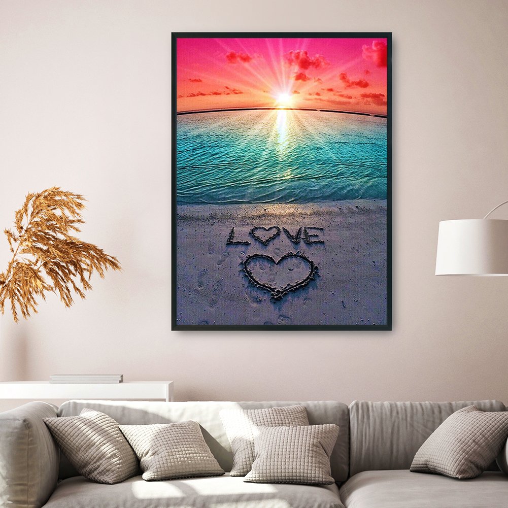 Ponto Cruz Estampado 11ct - Praia Romântica LOVE (36*46cm)