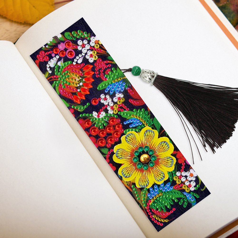 5D DIY Special Shaped Diamond Painting Leather Flower Tassel Art Book Marks
