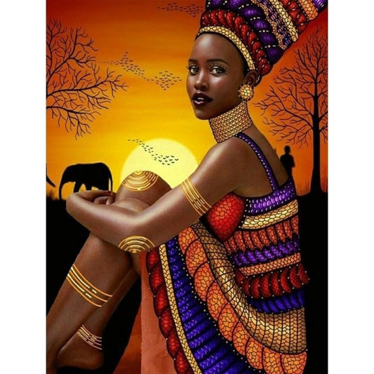 Full Round Drill Diamond Painting Kits Sunset African Women