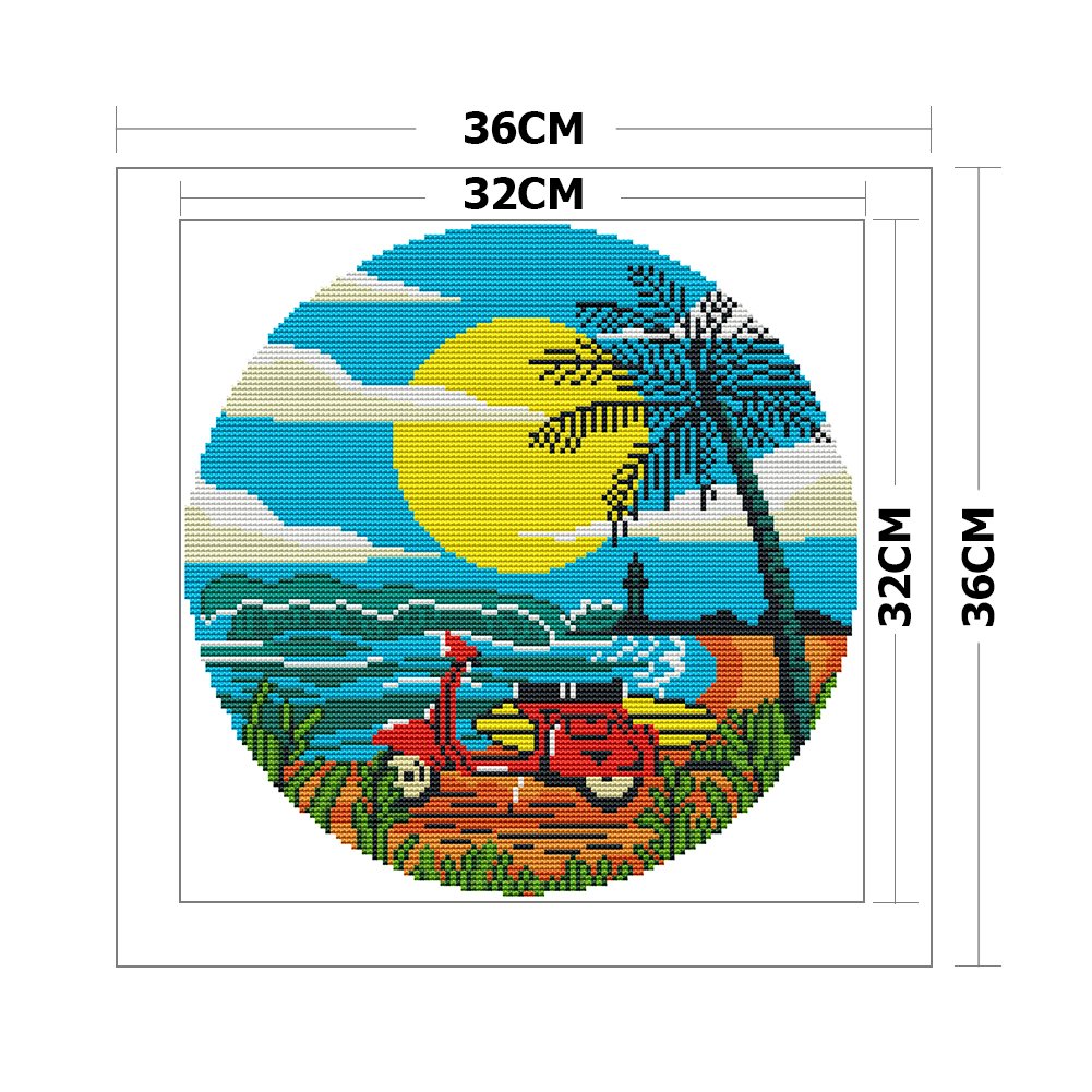 11ct Stamped Cross Stitch - Seaside Motorcycle(36*36cm)