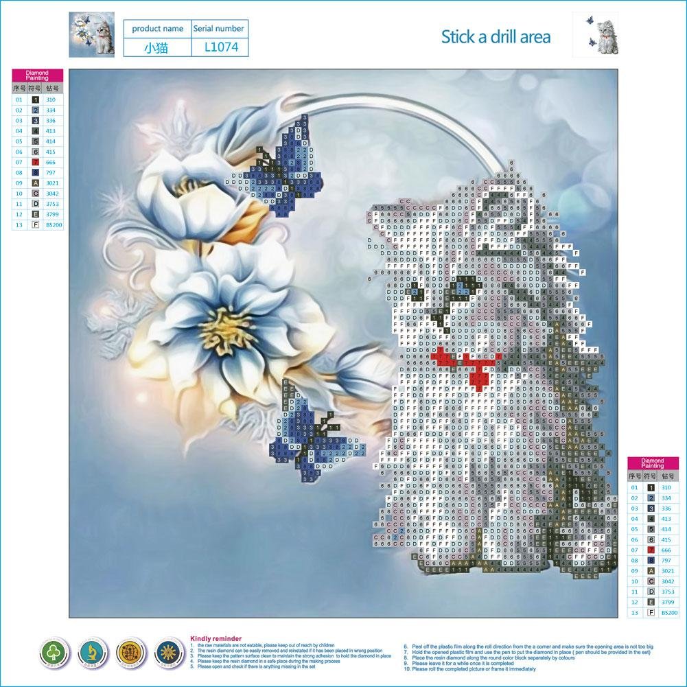 Kit de pintura de diamante DIY 5D - rodada parcial - flores de gato
