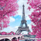 Eiffel Tower and pink flowers Diamond Painting Art 