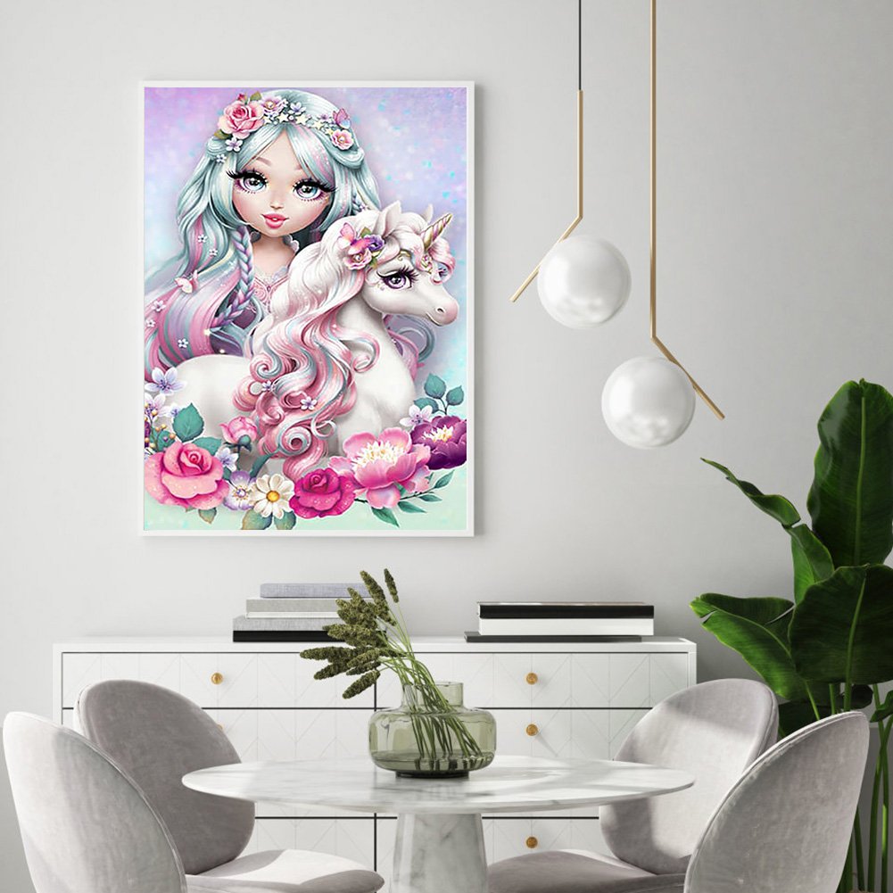 Diamond Painting - Full Round - Girl & Unicorn