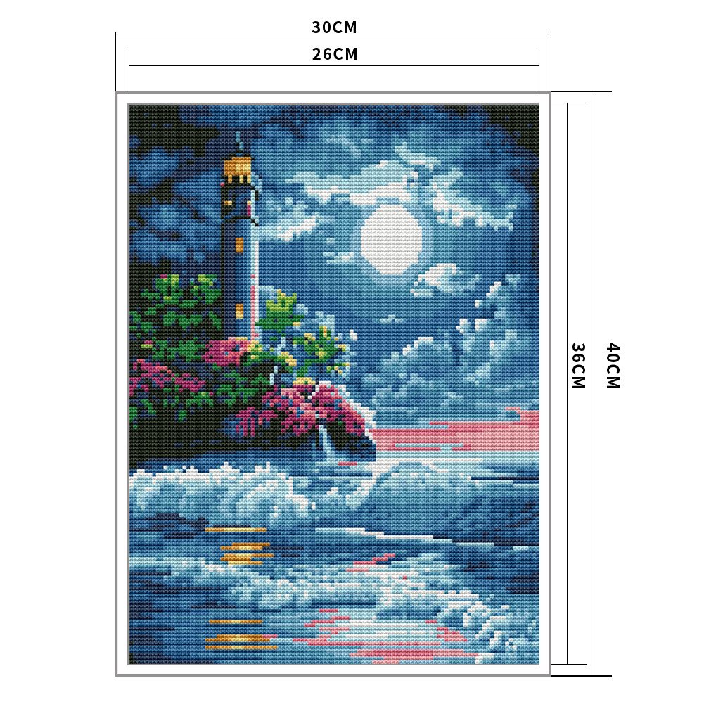 11ct Stamped Cross Stitch - Seaside Lighthouse(40*30cm)
