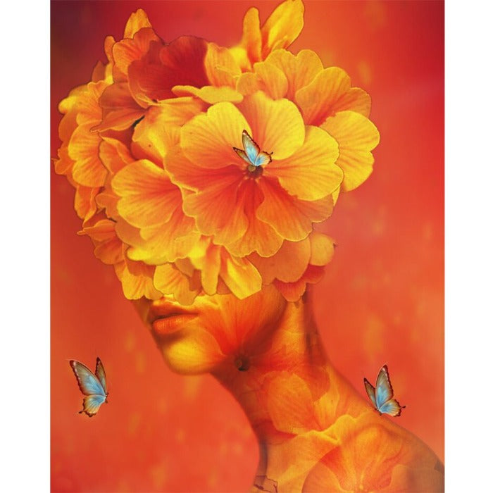 Butterfly Flower Women Hand Painted on Canvas Colouring Oil Art Picture Craft Home Wall Decor