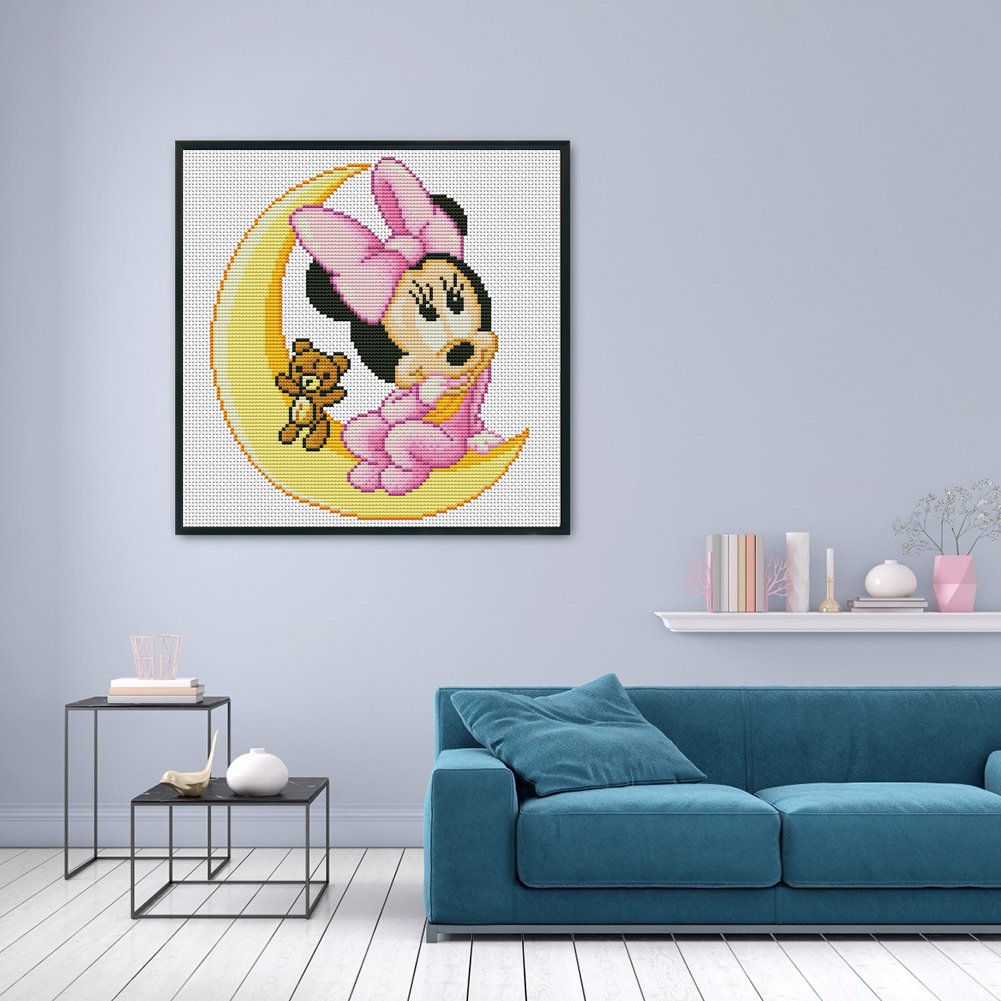 Minnie and Teddy Bear Sitting On the Moon 11ct cross stitch