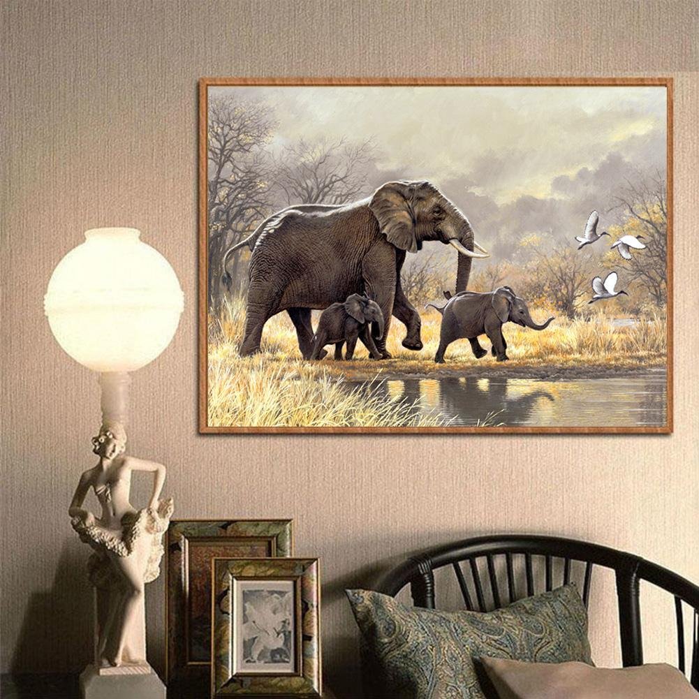 Pintura Diamante - Volta Completa - Família Elefantes