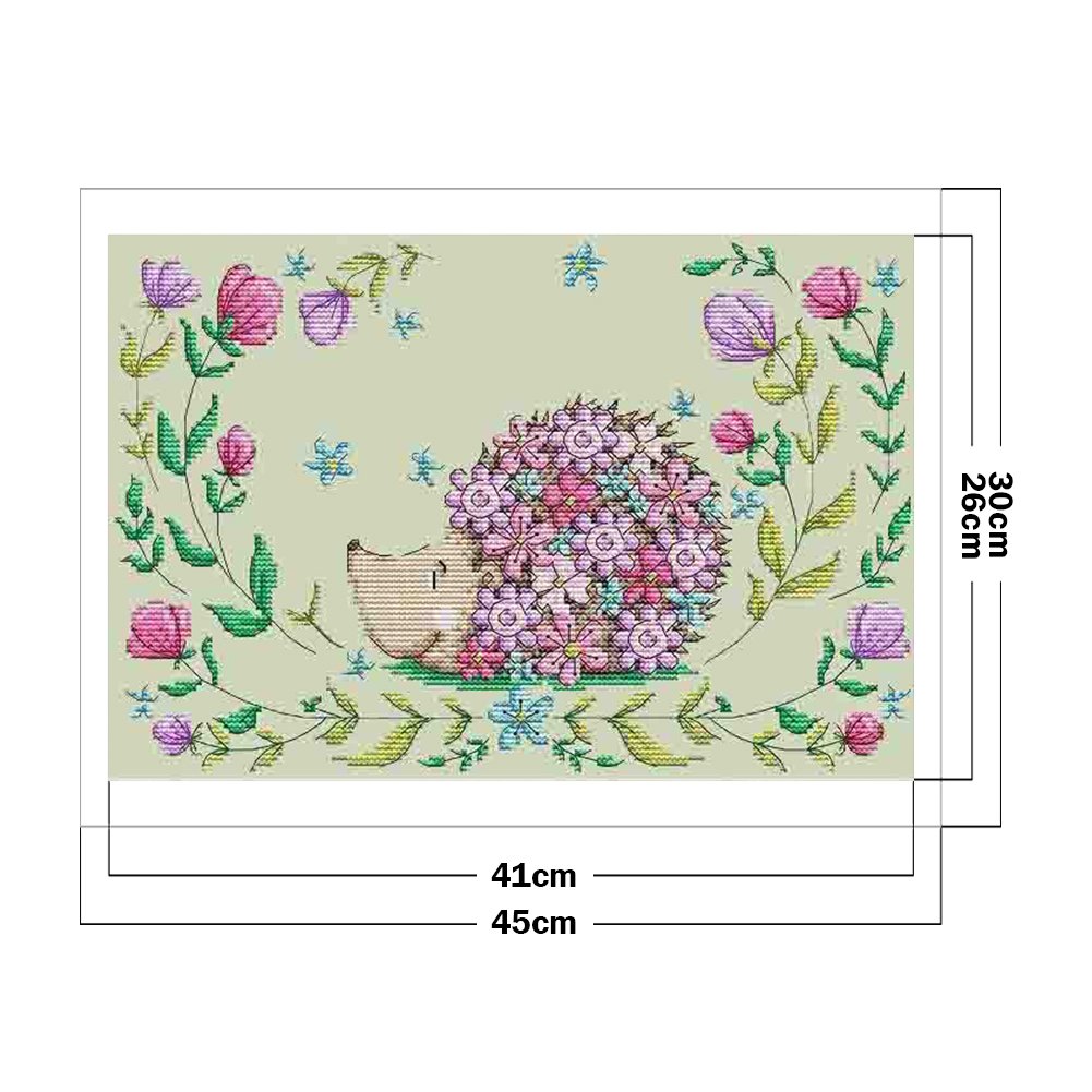 Punto de Cruz Estampado 11ct - Erizo y Flor (45*30cm)