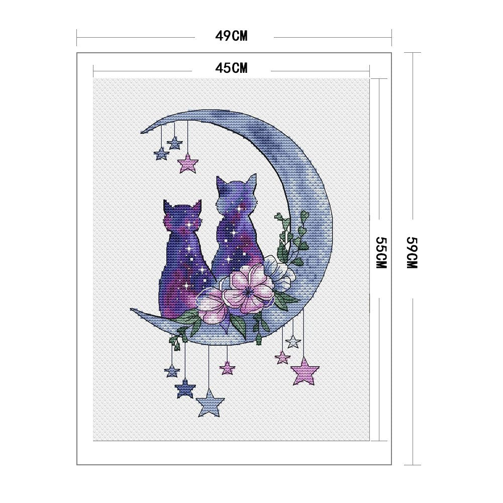 11CT Stamped Cross Stitch - Moon Cats(40*55CM)