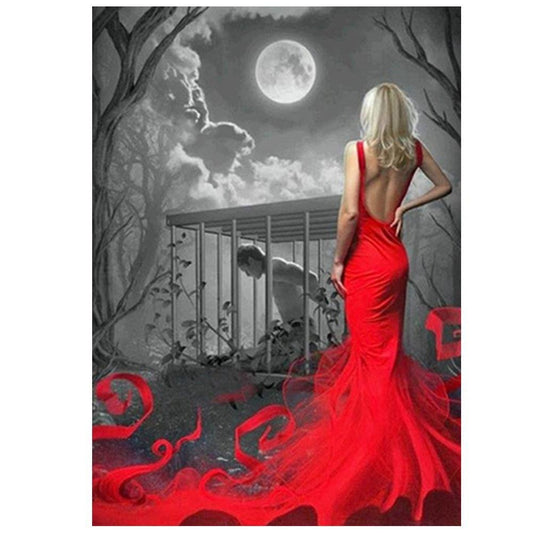 Diamond Painting - Partial Round - Red Dress Beauty