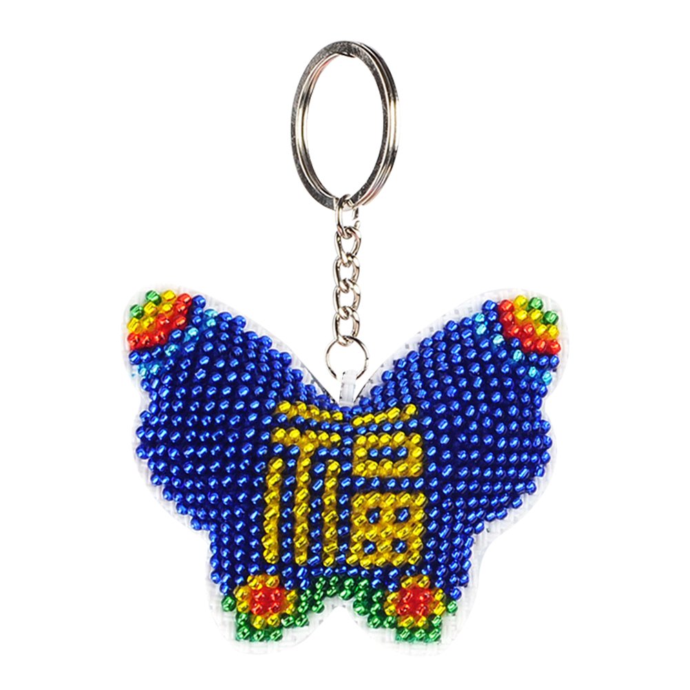 Stamped Beads Cross Stitch Keychain Blue Butterfly  