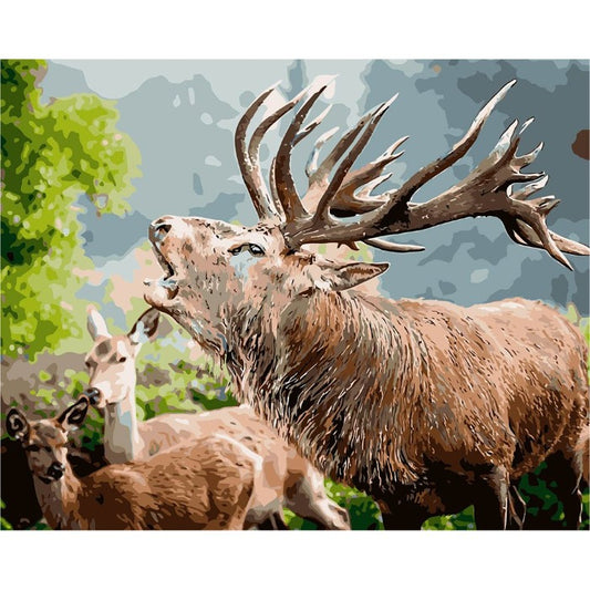 DIY Digital Oil Painting By Numbers Kits Deers Canvas Acrylic Color Drawing