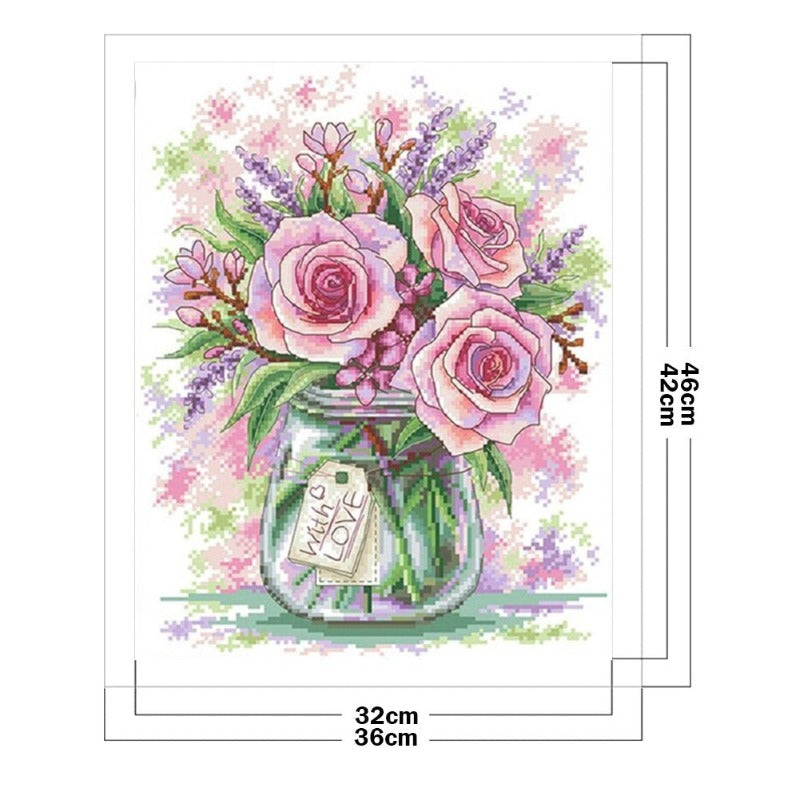 11ct Stamped Cross Stitch Pink Rose( 36*46cm)