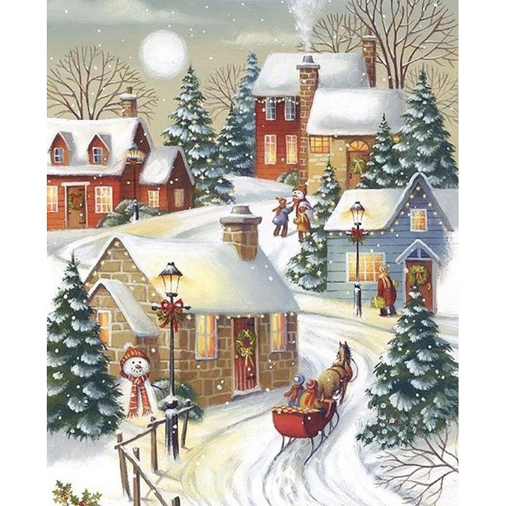 11CT Stamped Cross Stitch Snow Street(50*40CM)